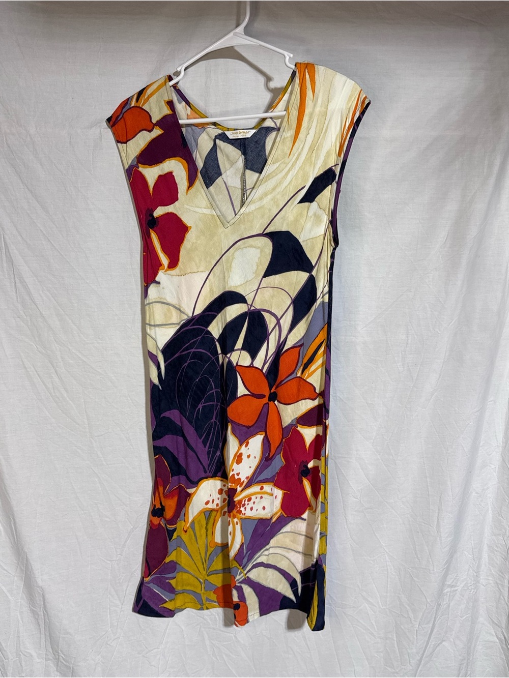 Jams World Floral V-Neck Sleeveless Dress in Cream, Purple & Orange